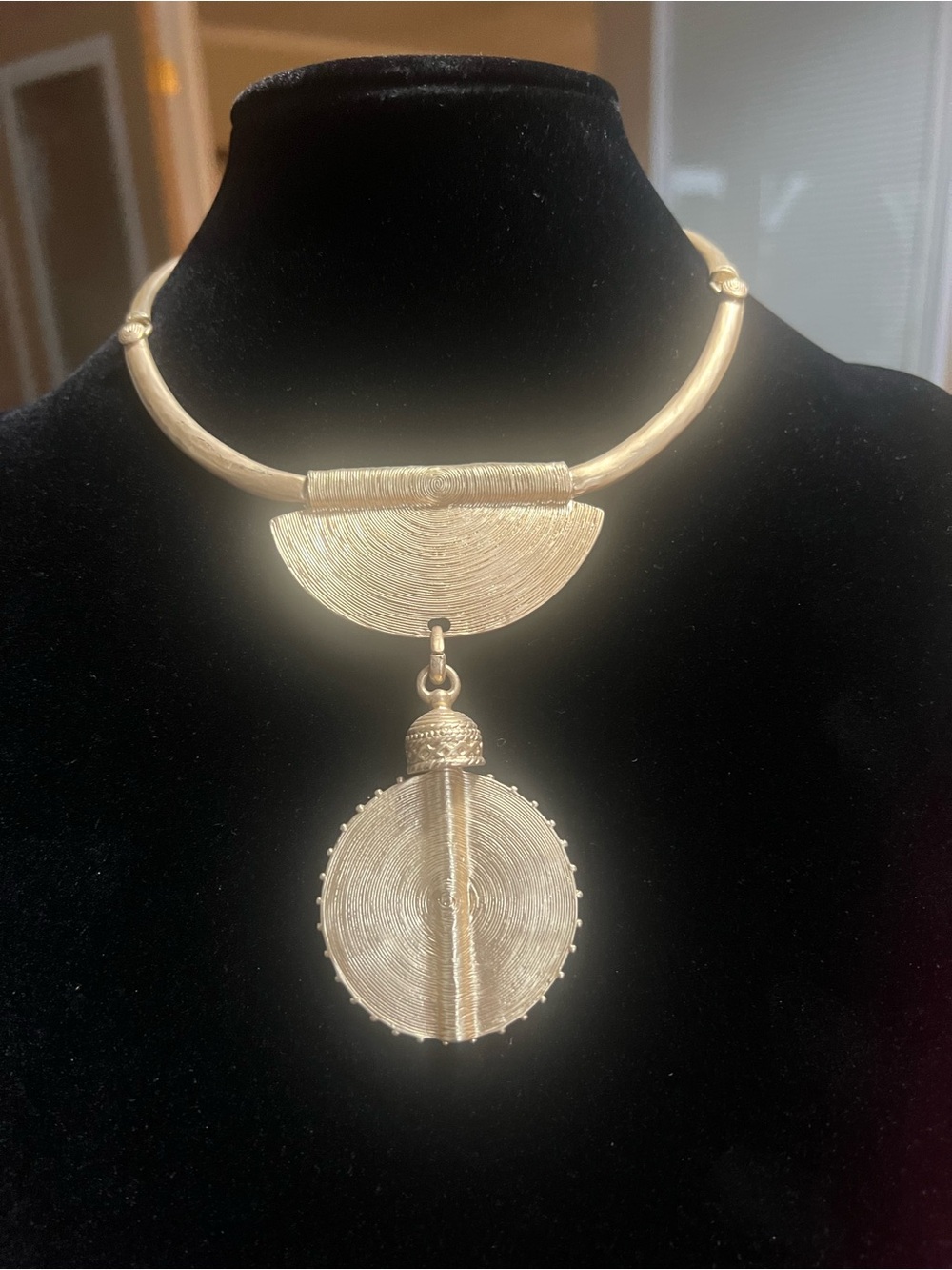 Chico's Gold-Tone Textured Pendant Collar Necklace